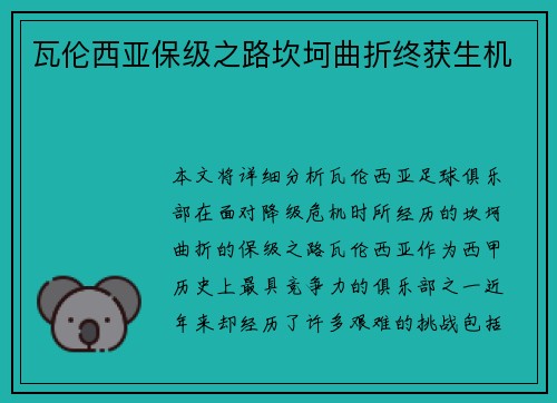 瓦伦西亚保级之路坎坷曲折终获生机 瓦伦西亚保级之路坎坷曲折终获生机